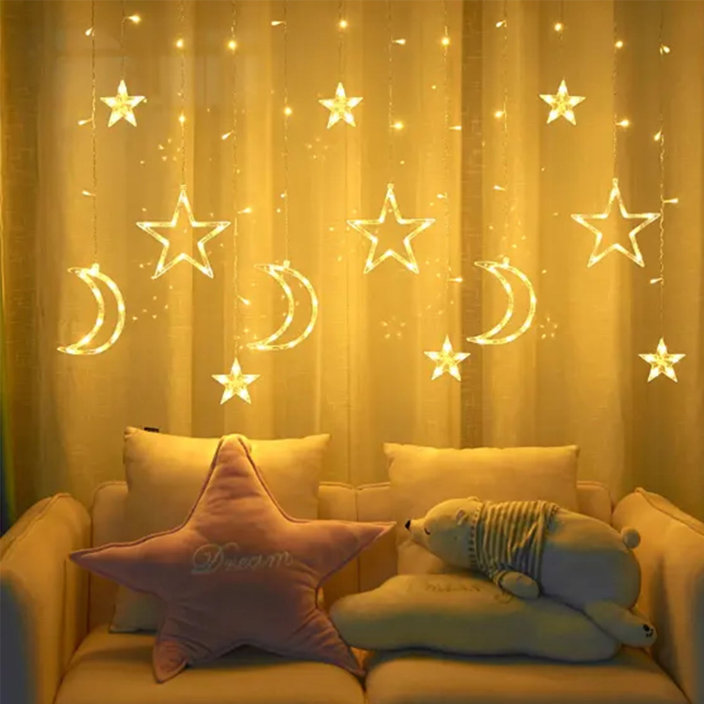 Ramadan, Eid, Moon and Star LED String Fairy Lights, Decorative 11.5 Ft, Window, Curtain Holiday, Party Decoration, Star Lights Decor