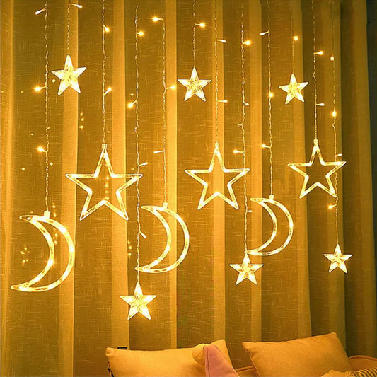 Ramadan, Eid, Moon and Star LED String Fairy Lights, Decorative 11.5 Ft, Window, Curtain Holiday, Party Decoration, Star Lights Decor