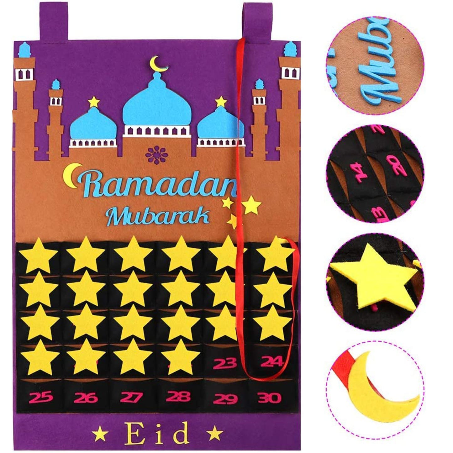 Ramadan Calendar Eid Mubarak Hanging Countdown Calendar, Advent Calendar 2023 Tracker Date Eid Gift Ramadan Decor with 30 Stars for Kids 30 Days