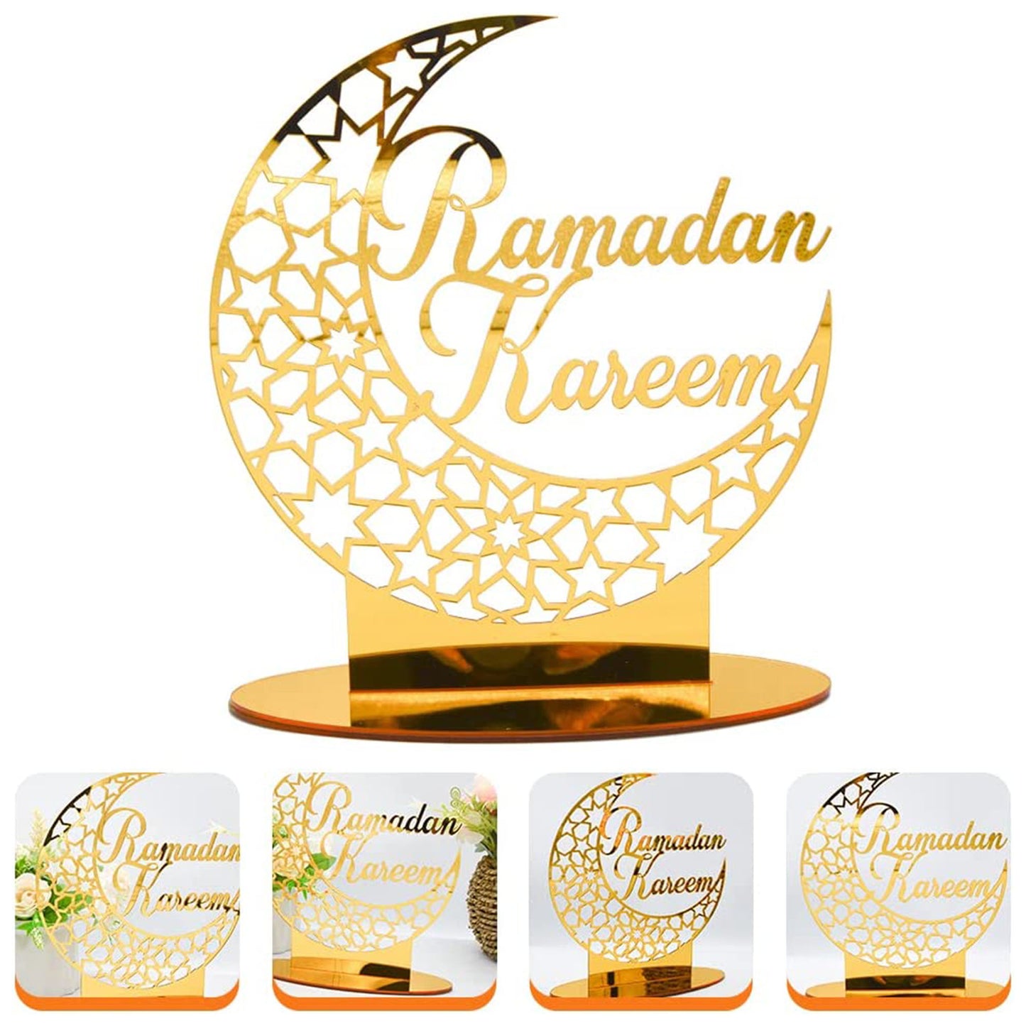 Ramadan Kareem Moon Star Acrylic Ramadan Tabletop Decor for Muslim, Ramadan Mubarak Table Top Decorations